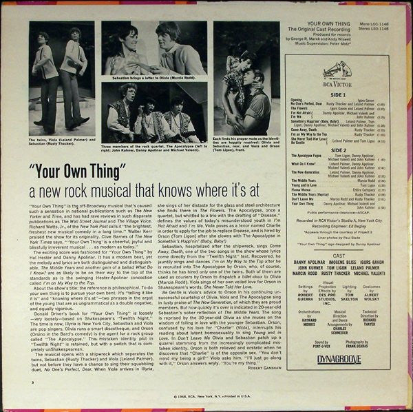 Hal Hester, Danny Apolinar, Donald Driver : Your Own Thing (Original Cast Recording) (LP, Album, Hol)