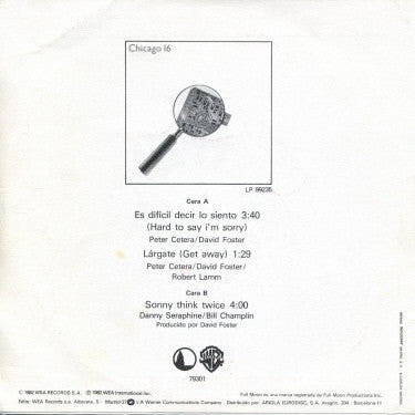 Chicago (2) : Es Difícil Decir Lo Siento = Hard To Say I'm Sorry (7", Single)