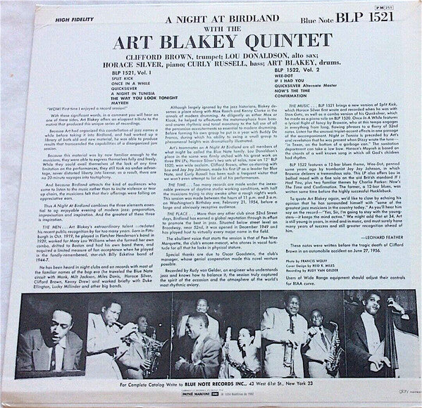 Art Blakey Quintet : A Night At Birdland Volume 1 (LP, Album, RE)