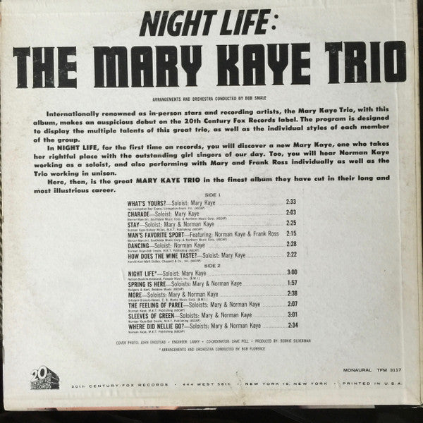 The Mary Kaye Trio : Night Life (LP, Album, Mono)