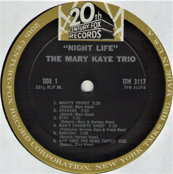 The Mary Kaye Trio : Night Life (LP, Album, Mono)