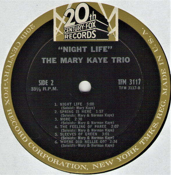 The Mary Kaye Trio : Night Life (LP, Album, Mono)