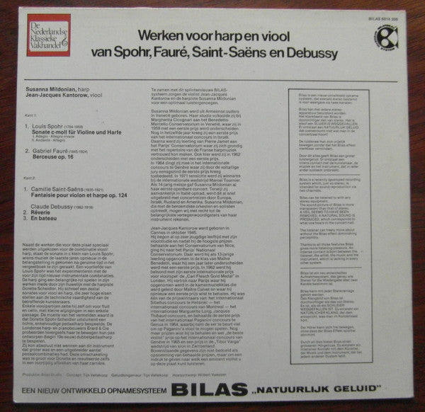 Susanna Mildonian, Jean-Jacques Kantorow, Spohr*, Fauré*, Saint-Saëns*, Debussy* : Werken voor harp en viool (LP, Album, Bil)