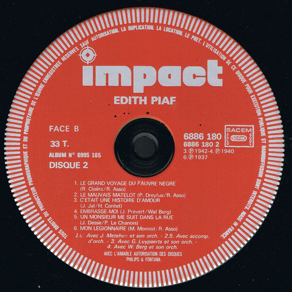 Edith Piaf : Album 2 Disques (2xLP, Album, Comp, RE)