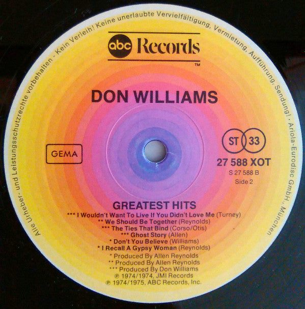 Don Williams (2) : Greatest Hits Volume One (LP, Comp, RE)