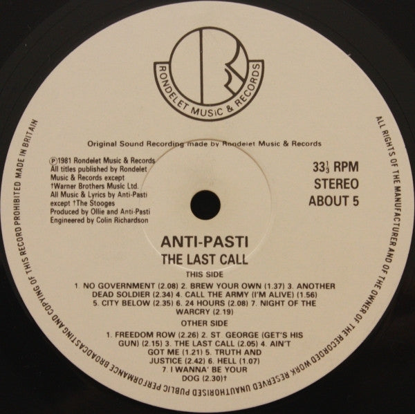 Anti-Pasti : The Last Call (LP, Album)