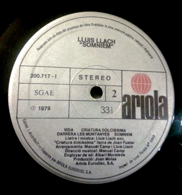 Lluis Llach : Somniem (LP, Album, Gat)