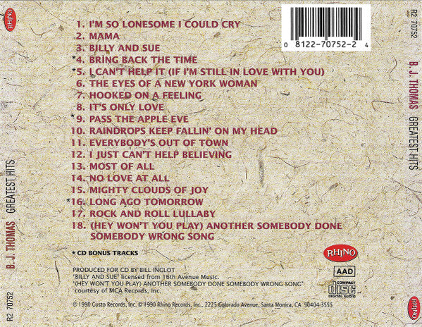 B.J. Thomas : Greatest Hits (CD, Comp)