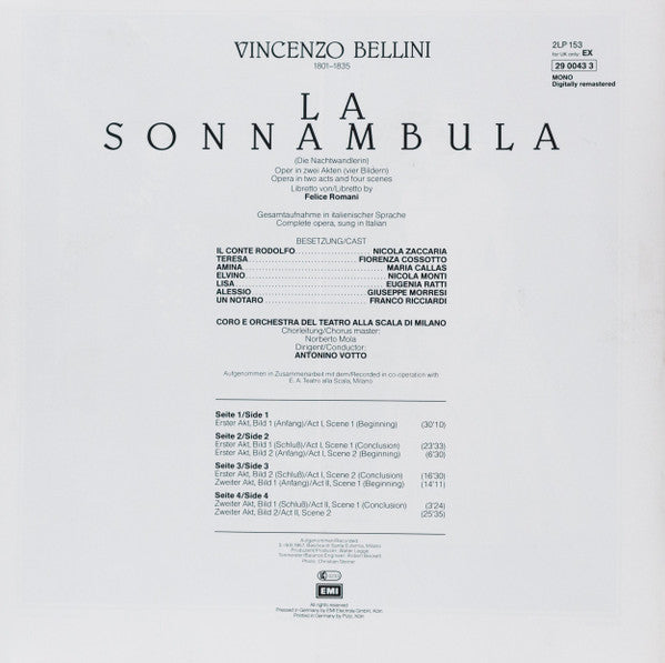 Maria Callas - Vincenzo Bellini : La Sonnambula  (2xLP, Mono, RM + Box)