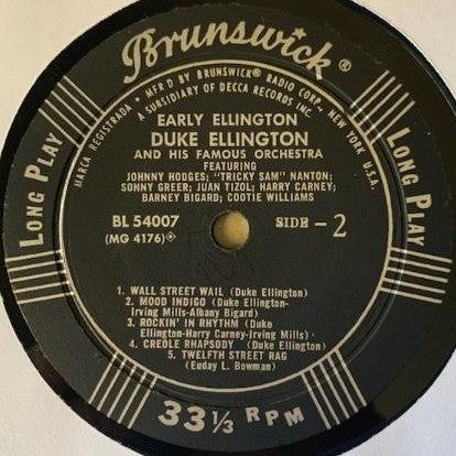 Duke Ellington And His Orchestra Featuring Johnny Hodges, Tricky Sam Nanton, Bubber Miley, Sonny Greer, Juan Tizol, Harry Carney, Barney Bigard, Cootie Williams : Early Ellington (LP, Comp, Mono)