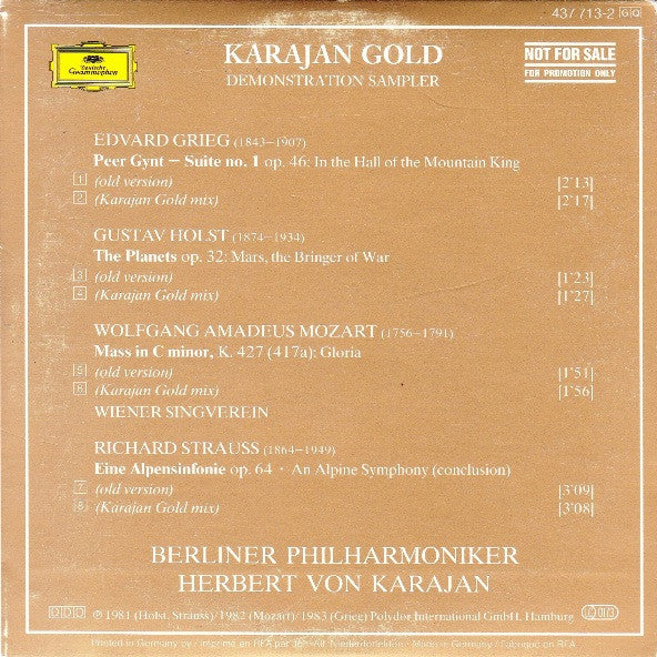 Berliner Philharmoniker, Herbert von Karajan : Karajan Gold Demonstration Sampler (CD, Promo, Smplr)