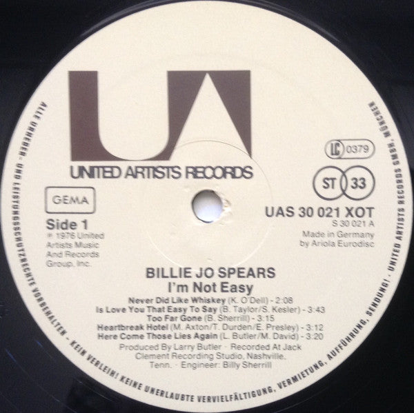 Billie Jo Spears : I'm Not Easy (LP, Album)