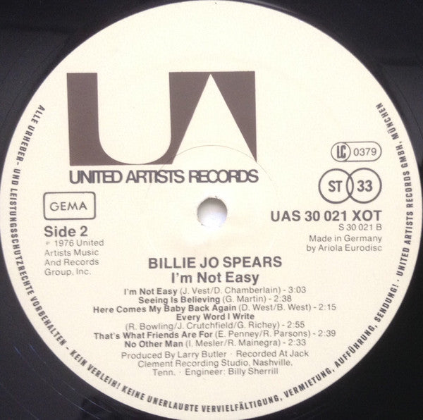 Billie Jo Spears : I'm Not Easy (LP, Album)