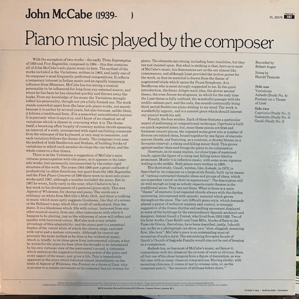 John McCabe (2) : Piano Music Played By The Composer (LP)