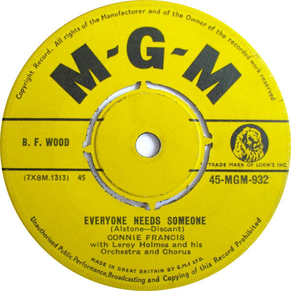 Connie Francis With Leroy Holmes And His Orchestra* And Chorus* : My Sailor Boy (7")