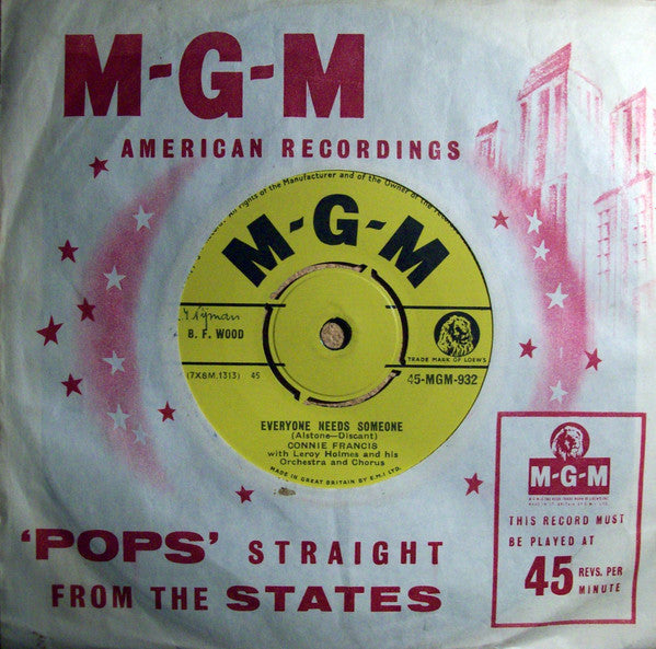 Connie Francis With Leroy Holmes And His Orchestra* And Chorus* : My Sailor Boy (7")