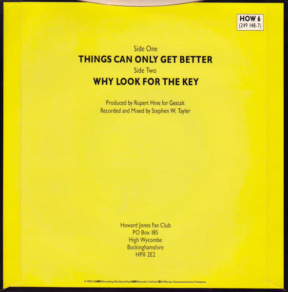 Howard Jones : Things Can Only Get Better (7", Yel)