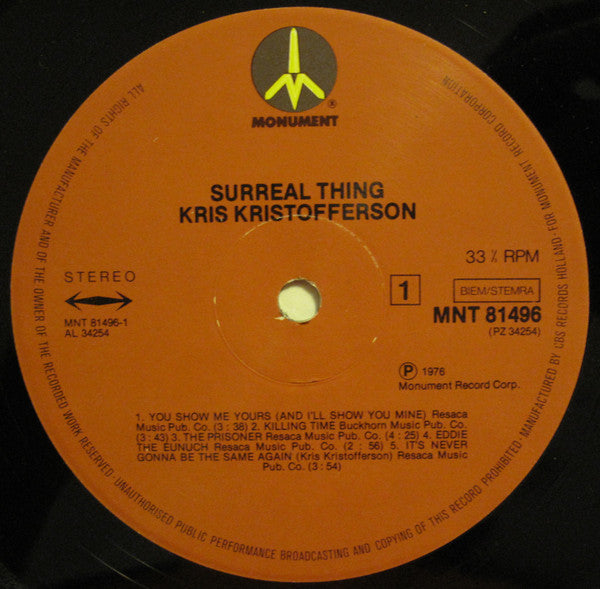 Kris Kristofferson : Surreal Thing (LP, Album)