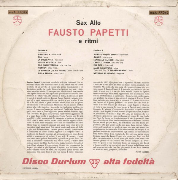 Fausto Papetti : Sax Alto E Ritmi (LP, Album)