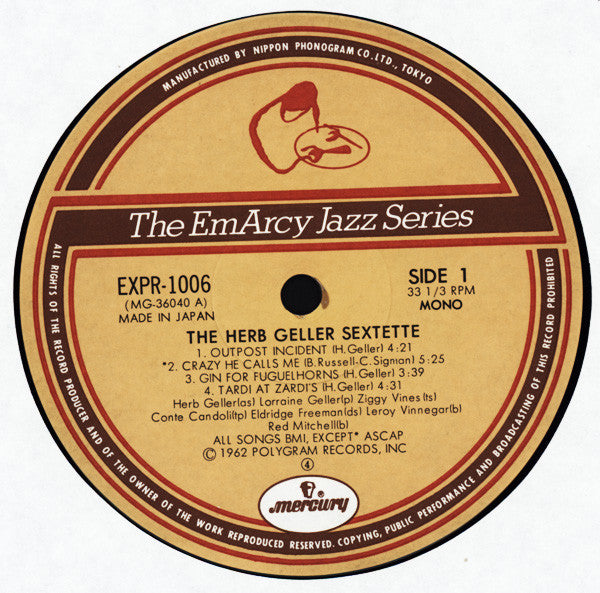 Herb Geller Sextette : The Herb Geller Sextette (LP, Album, Mono, RE)