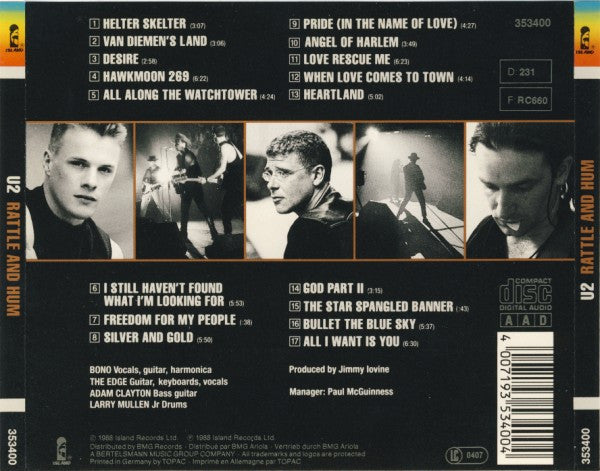 U2 : Rattle And Hum (CD, Album, PDO)