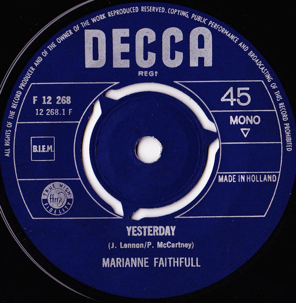 Marianne Faithfull : Yesterday / Oh Look Around You (7", Single, Mono)