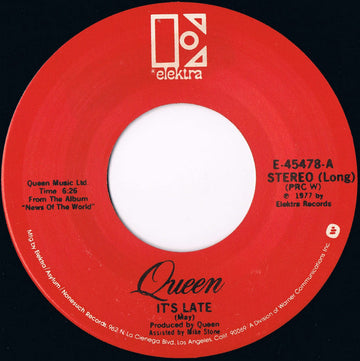 Queen : It's Late (7", Single, Red)