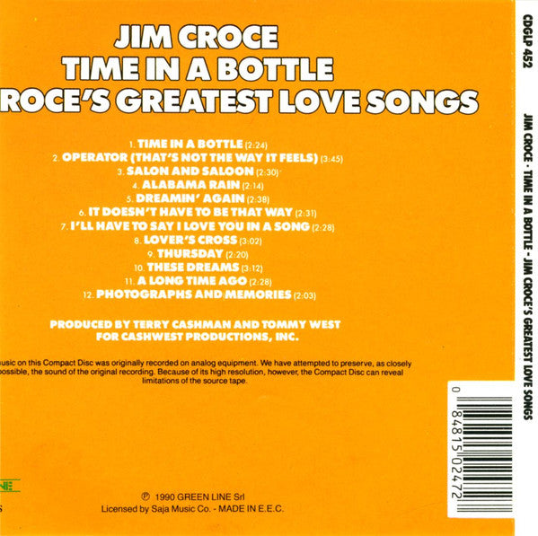 Jim Croce : Time In A Bottle/Jim Croce's Greatest Love Songs (CD, Comp)