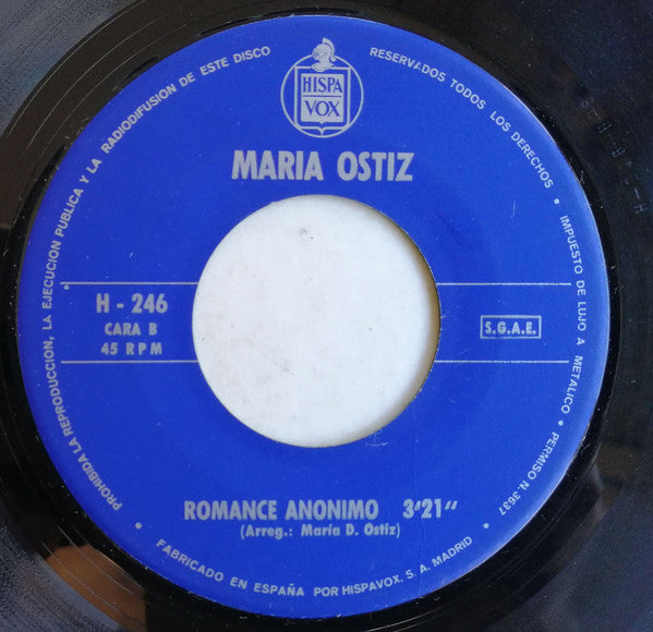 Maria Ostiz : No Sabes Como Sufrí / Romance Anónimo (7", Single)