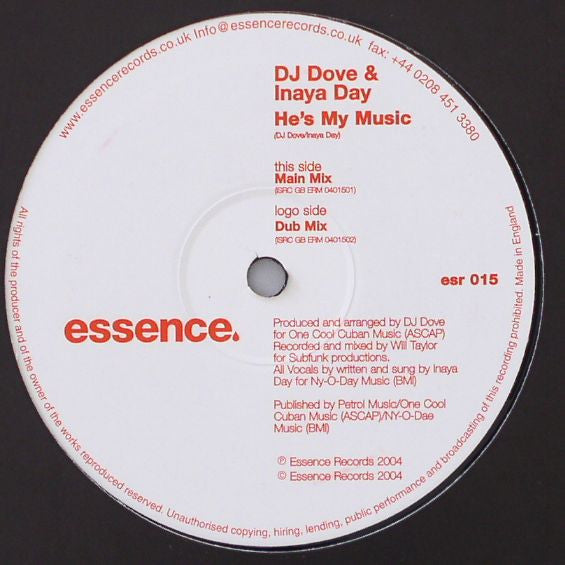 DJ Dove & Inaya Day : He's My Music (12")
