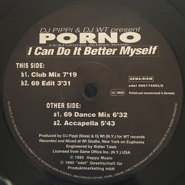 DJ Pippi & DJ WT Present Porno (9) Featuring Jenna Bare : I Can Do It Better Myself (12")