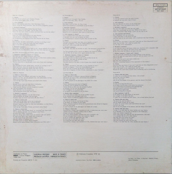 Felix Mendelssohn-Bartholdy - Gulbenkian Orchestra, Michel Corboz : Psaumes (XLII - Wie Der Hirsch Schreit, Op.42 / XCV - Kommt, Lasst Uns Anbeten, Op.46) (LP)