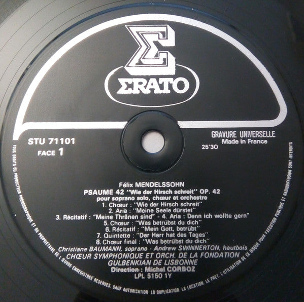 Felix Mendelssohn-Bartholdy - Gulbenkian Orchestra, Michel Corboz : Psaumes (XLII - Wie Der Hirsch Schreit, Op.42 / XCV - Kommt, Lasst Uns Anbeten, Op.46) (LP)