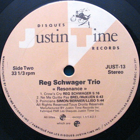 Reg Schwager Trio : Resonance (LP, Album)