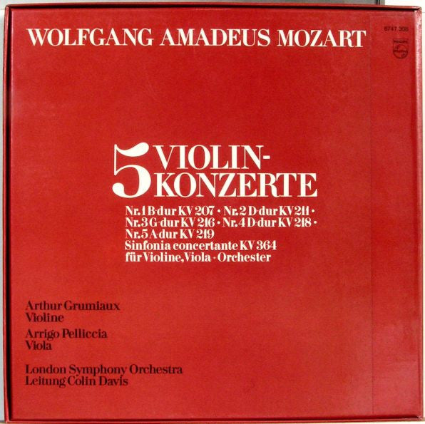 Wolfgang Amadeus Mozart - Arthur Grumiaux, Arrigo Pelliccia, London Symphony Orchestra, Colin Davis* : 5 Violinkonzerte + Sinfonia Concertante KV 364 (3xLP, Album + Box, Comp)