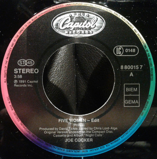 Joe Cocker : Five Women / Unchain My Heart (7", Single)
