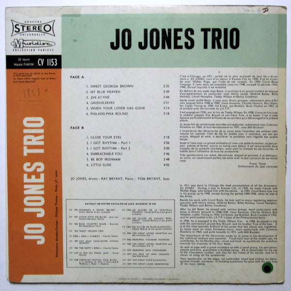 The Jo Jones Trio : Jo Jones Trio (LP, Album, RE)