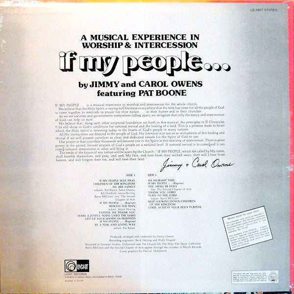 Jimmy & Carol Owens Featuring Pat Boone : If My People... (A Musical Experience In Worship & Intercession) (LP)