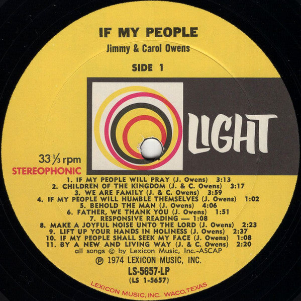 Jimmy & Carol Owens Featuring Pat Boone : If My People... (A Musical Experience In Worship & Intercession) (LP)