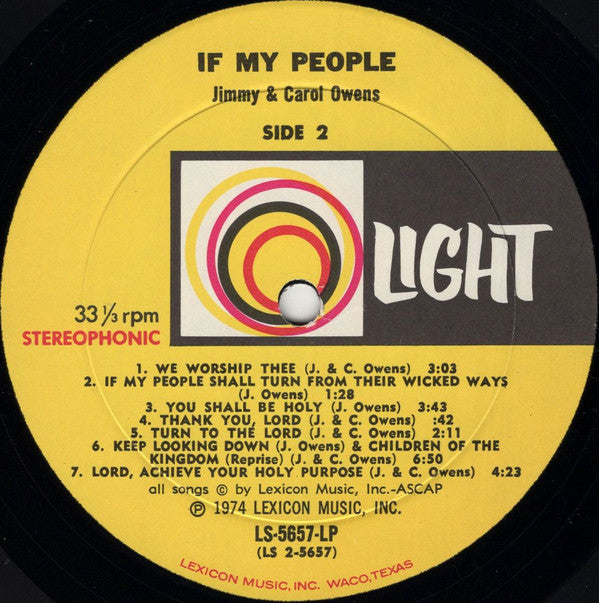 Jimmy & Carol Owens Featuring Pat Boone : If My People... (A Musical Experience In Worship & Intercession) (LP)