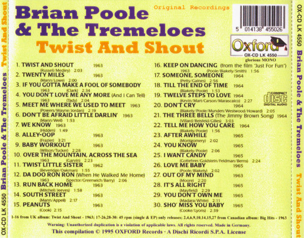 Brian Poole & The Tremeloes : Twist And Shout (Anthology Vol 2) (CD, Comp)