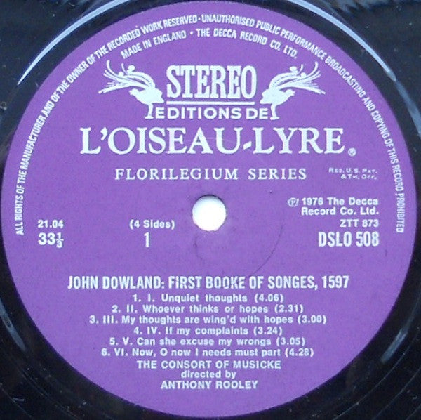 John Dowland, The Consort Of Musicke : First Booke Of Songes 1597 (2xLP)