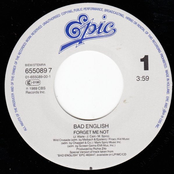 Bad English : Forget Me Not (7", Single)