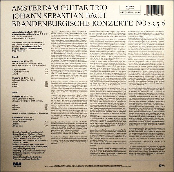 Johann Sebastian Bach - Amsterdam Guitar Trio : Brandenburgische Konzerte / Brandenburg Concertos / Concerts Brandebourgeois - No. 2▪3▪5▪6 (LP, Album)