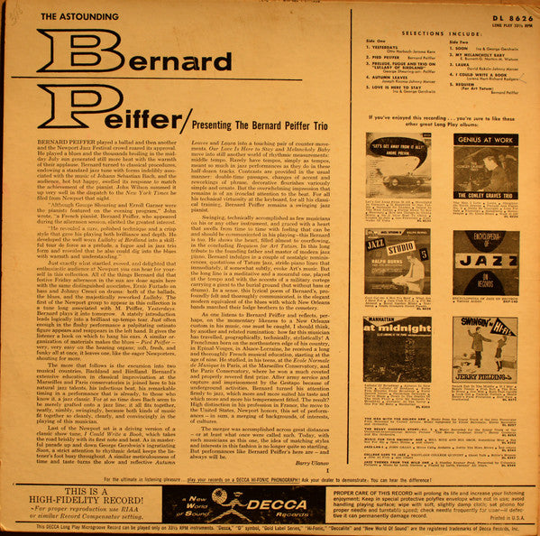 The Bernard Peiffer Trio : The Astounding Bernard Peiffer/Presenting The Bernard Peiffer Trio (LP, Album, Mono)