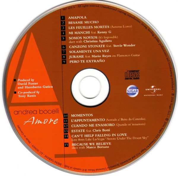 Andrea Bocelli : Amore (CD, Album, Sup)