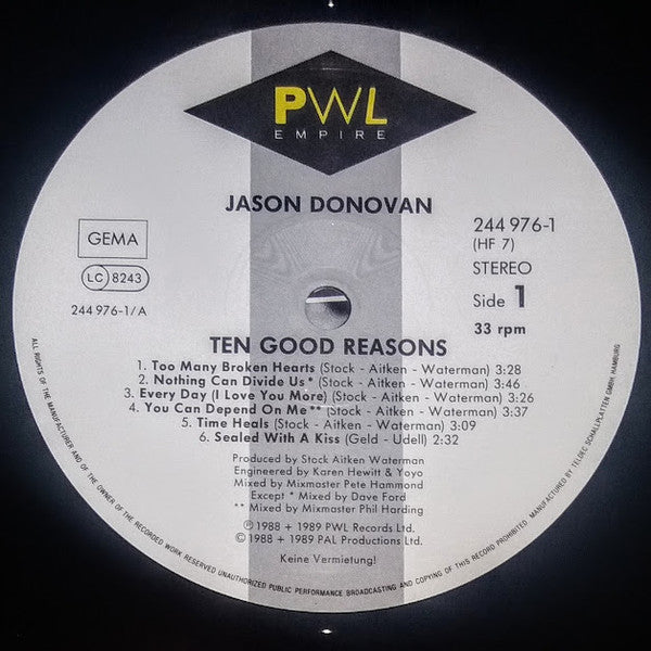 Jason Donovan : Ten Good Reasons (LP, Album)