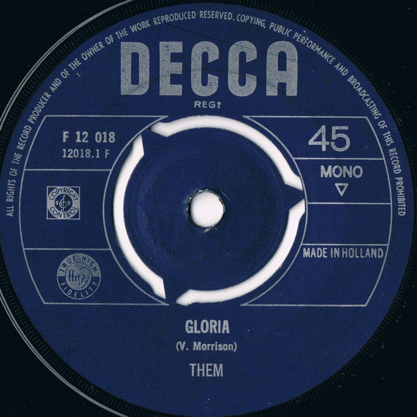 Them (3) : Gloria / Baby Please Don't Go (7", Single, Mono, RP)
