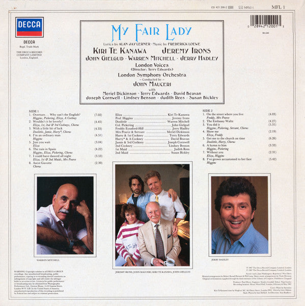 Kiri Te Kanawa, Jeremy Irons, Lerner & Loewe, John Gielgud, Warren Mitchell, Jerry Hadley, London Voices & London Symphony Orchestra, John Mauceri : My Fair Lady (LP)