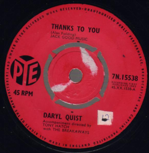 Daryl Quist : Thanks To You (7", Single)